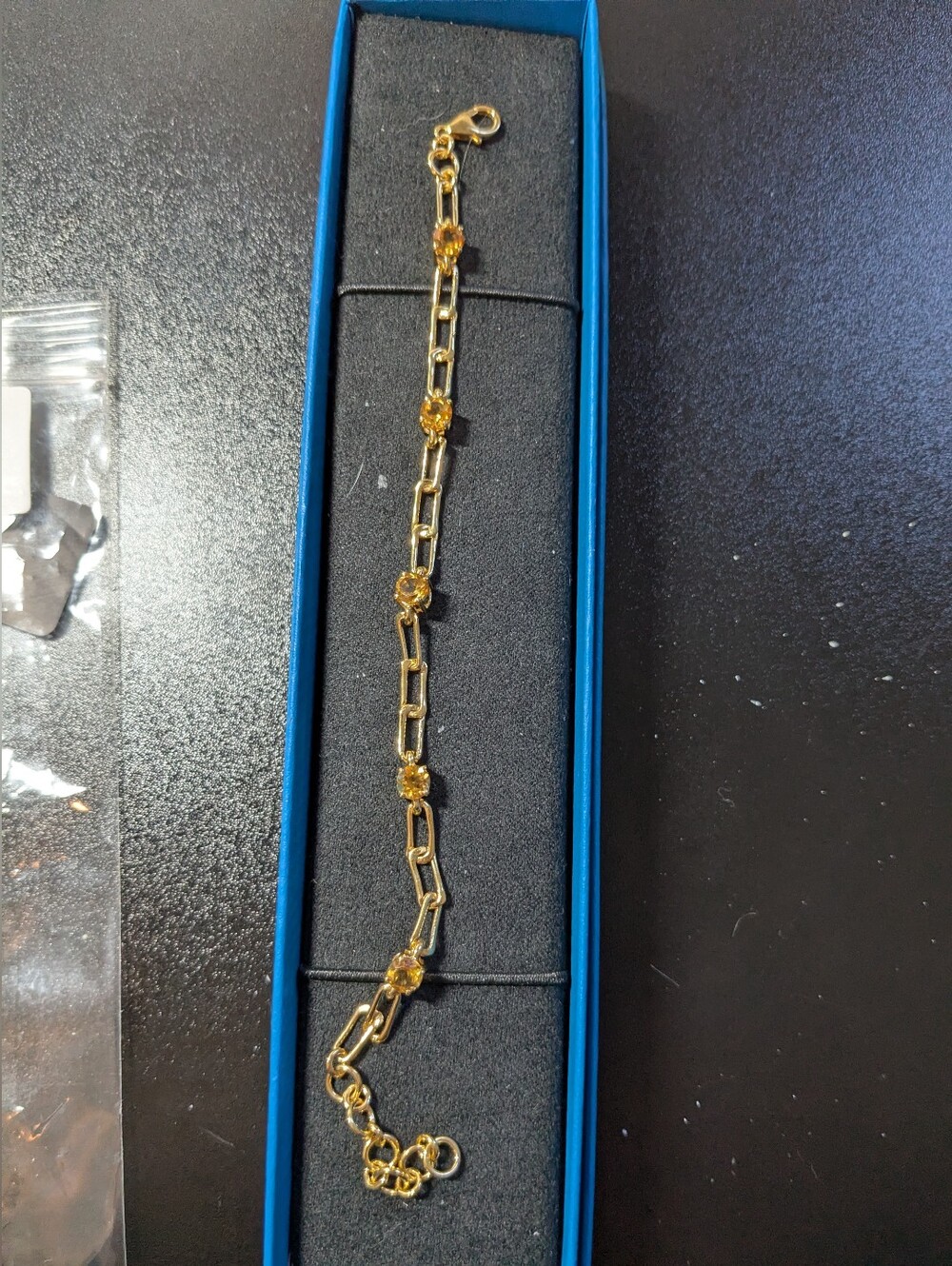18K Gold Over SS 2.70 CTW Yellow Citrine Paper Clip Chain Bracelet